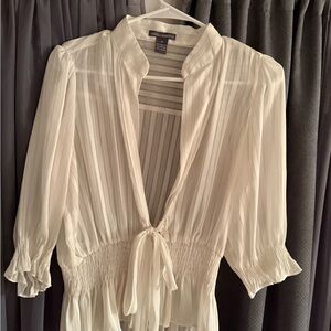 Isabella Rodriguez Cream Sheer Blouse with Tie Front
